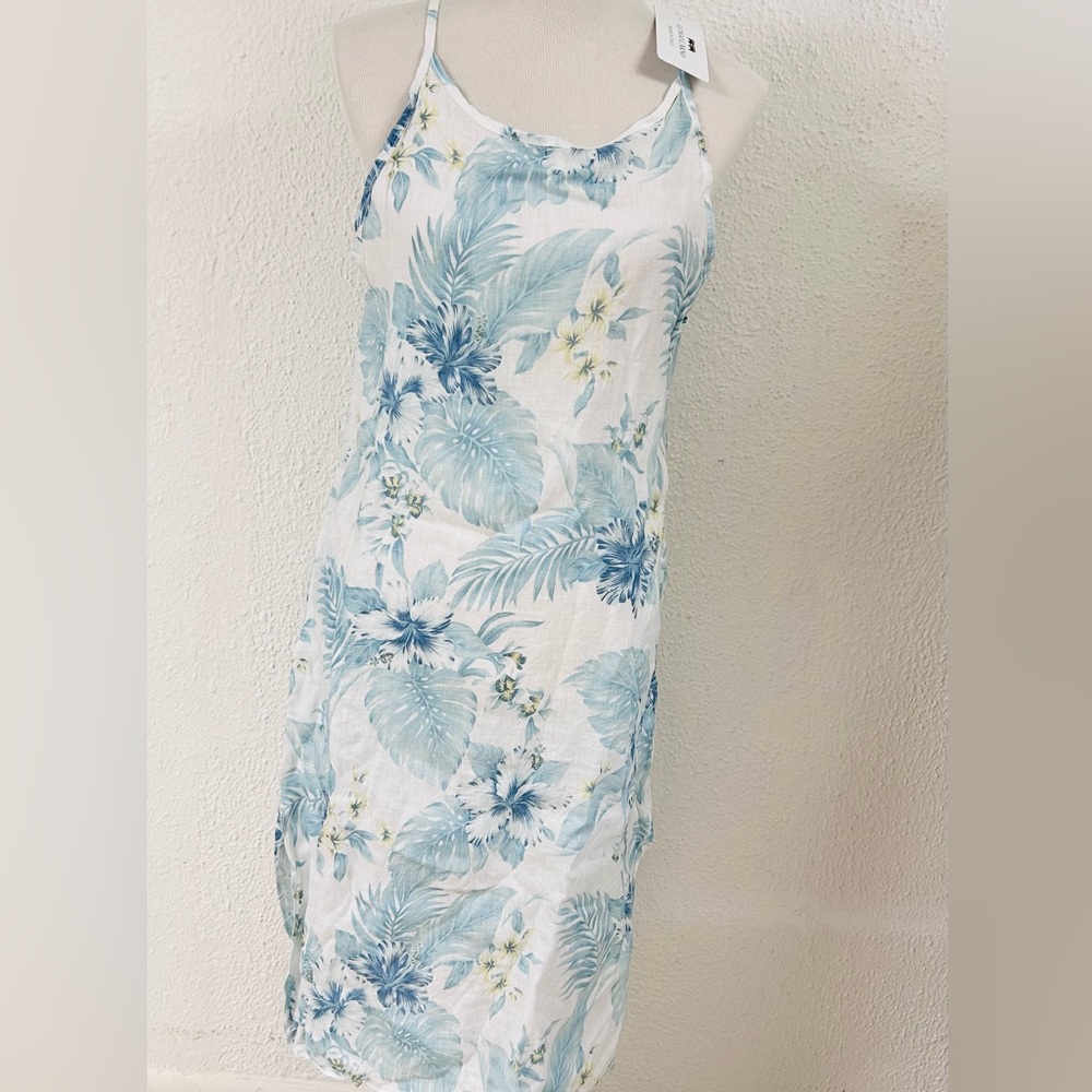 LUNGO L'ARNO LINEN Blue TROPICAL PRINT DRESS NEW Various Sizes MADE IN ITALY - Picture 2 of 7